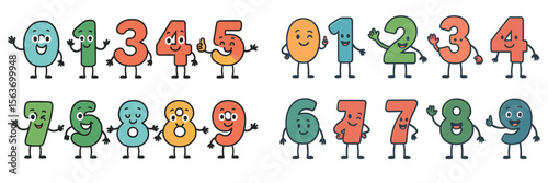 Bilde på lerret Colorful cartoon numbers with expressions and hands display a playful learning e