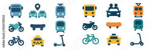 Various modes of transportation illustrated in a colorful and modern design