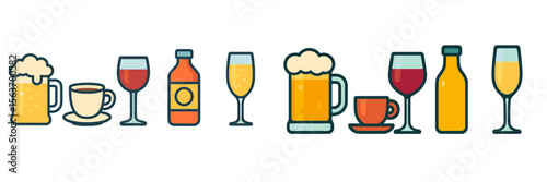 Colorful beverage icons featuring a variety of drinks for different occasions presented in a clean layout