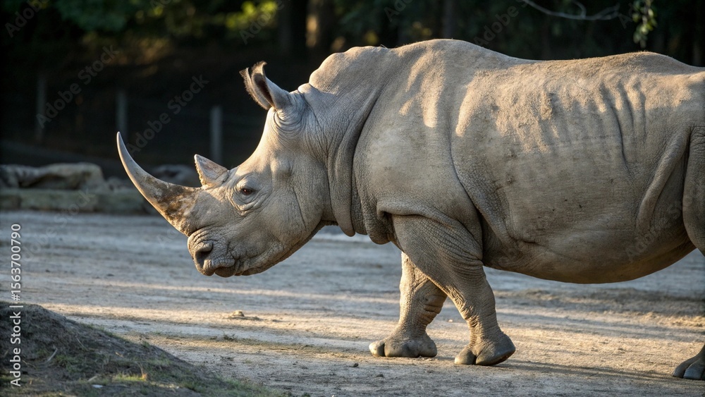 Obraz premium Rhinoceros, sharp and realistic, Photo, Natural light, in the zoo