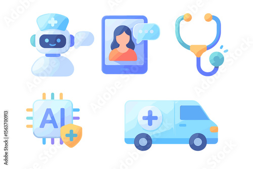 Innovative healthcare concepts featuring technology, telemedicine, and emergency services in a digital format
