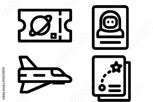 Exploring space travel with tickets, astronaut identification, spacecraft, and journey maps