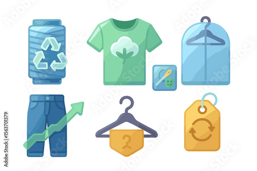 Illustration of sustainable fashion concepts including recycled materials and eco-friendly clothing