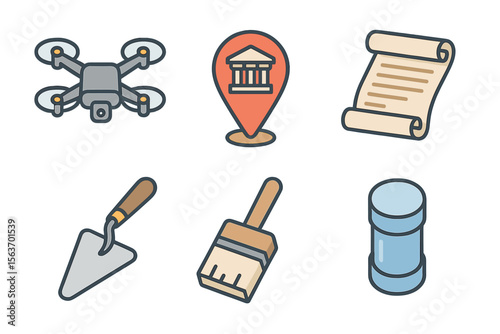 Tools and equipment for construction and surveying in urban planning contexts
