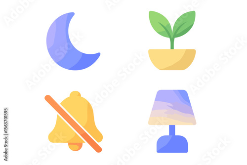 Mood icons representing night, silence, and nature in a modern design