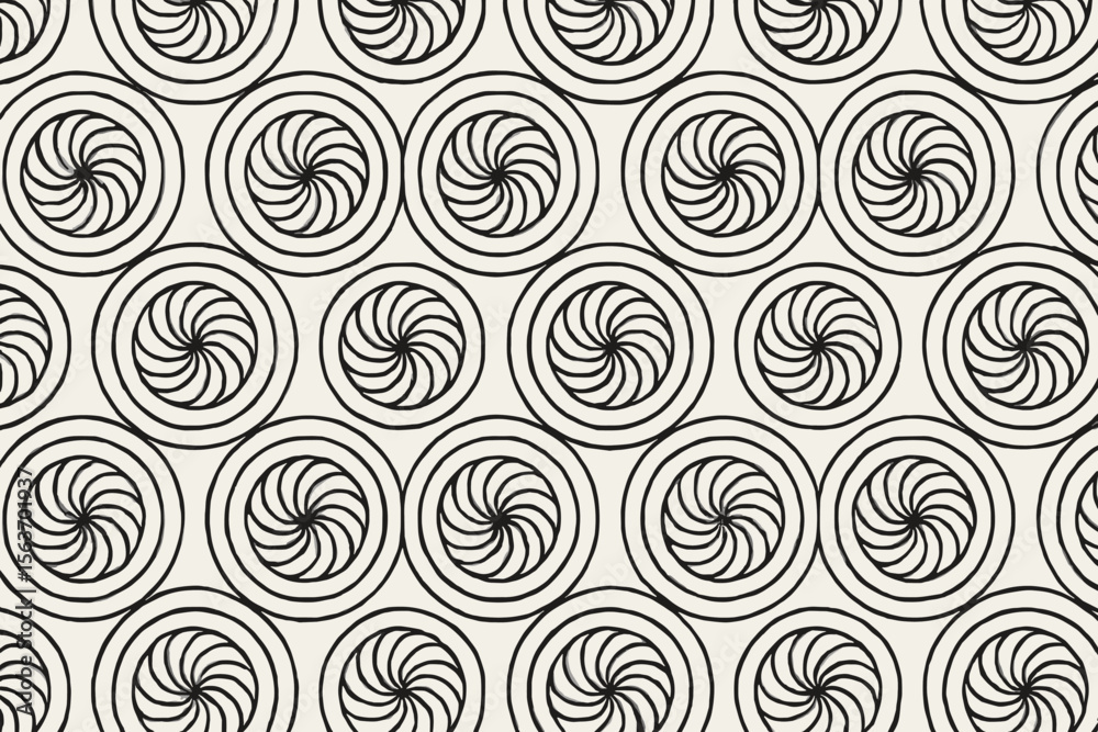 Fototapeta premium A black and white repeating pattern of spirals, creating a hypnotic and dynamic visual effect.
