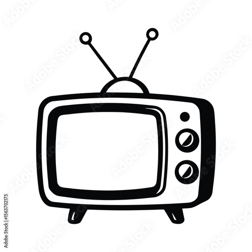 Retro TV Icon Outline – Vintage Television Vector with Antenna

