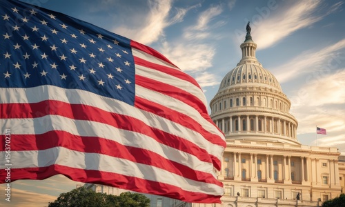American Flag and Capitol Building
