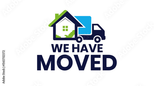 Minimalistic We Have Moved Vector Badge Logo Featuring Clear Fonts and Soft Icons to Communicate Relocation Messages Effectively in Business Media