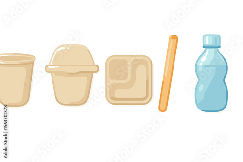 Variety of eco-friendly containers for food and drink displayed on a clean background