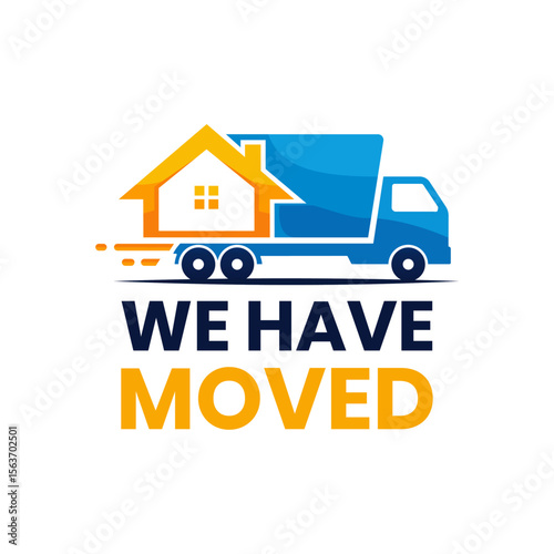 Professional We Have Moved Logo Template with Clean Fonts and Symbolic House and Truck Icons for Announcing Company Address Change or Office Relocation