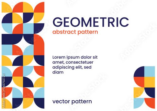 Geometric design with colorful blocks and text GEOMETRIC abstract pattern filler text and vector pattern