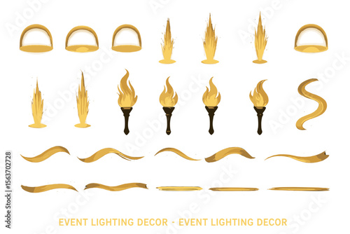 Vector set of glowing flame effects and torch lights for event decor