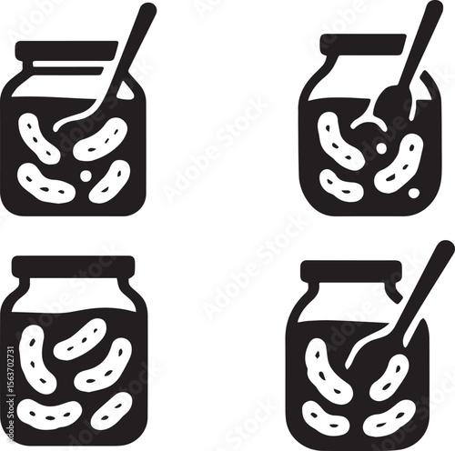 Mixing Pickle in Jar Icon – Black Silhouette Vector Illustration