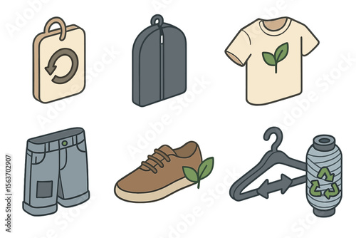 Eco-friendly clothing and accessories promoting sustainability and recycling in a modern design showcase