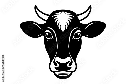 Cow Head Silhouette – Farm Animal Vector Illustration with Horns and Muzzle