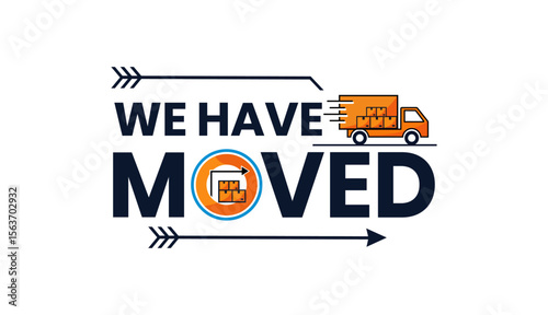 Elegant Vector Logo Design for “We Have Moved” Messages Featuring Modern Typography and Symbolic Relocation Icons for Print and Digital Use