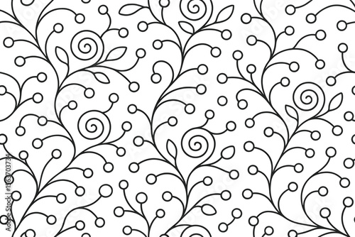Seamless floral vine pattern with berries and spiral tendrils