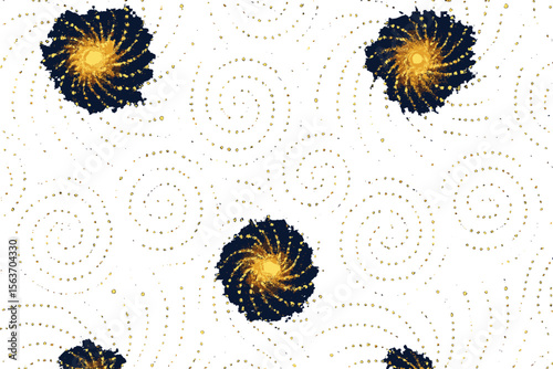 Abstract swirling pattern with glowing stars on dark background.
