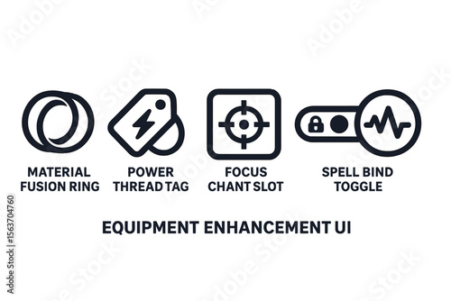 User interface icons for equipment enhancement in a fantasy or gaming setting.