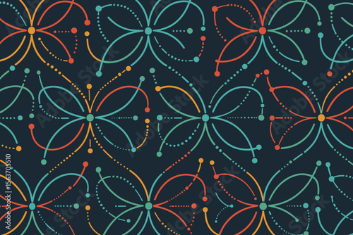 Seamless abstract geometric floral pattern with vibrant curved lines