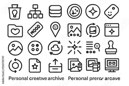 Outlined creative archive and mood tracking icons on metallic background