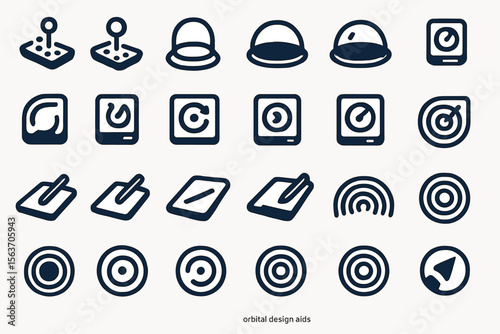 Futuristic icon set with orbital and interface design elements