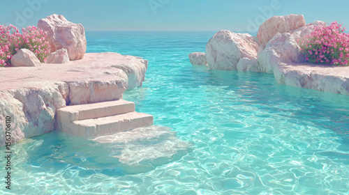 Fototapeta Naklejka Na Ścianę i Meble -  Enhance the clarity of a clean swimming pool in sunlight, 4K HD realistic photography 