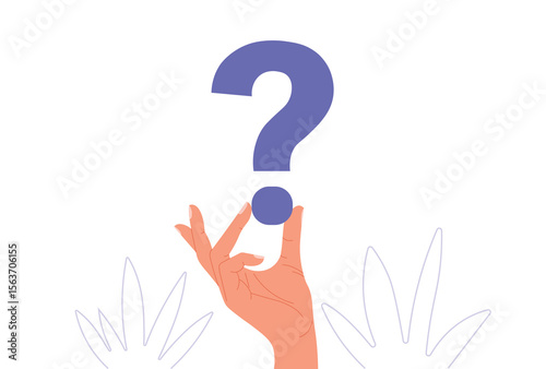 Hand holding question mark help and support FAQ concept vector illustration.