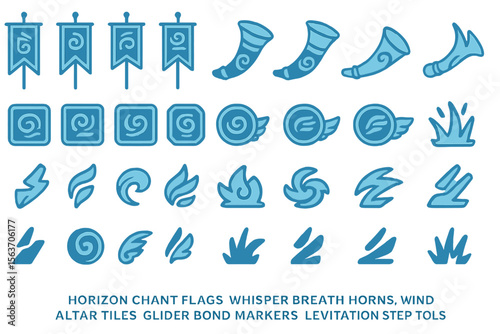 Set of mystical symbols and icons for wind, energy, and levitation tools