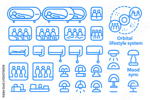 Futuristic UI icon set for orbital lifestyle and mood-sync systems