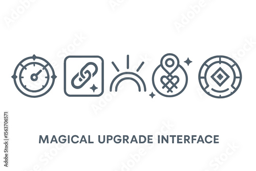 Futuristic magical upgrade interface icons with glowing outlines