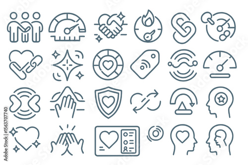 Outlined icons set representing emotions, mental health, and resilience