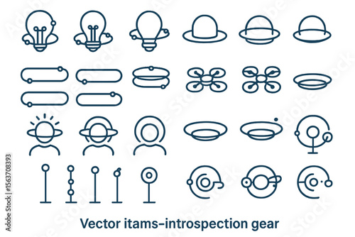 Futuristic vector icons featuring introspective tech and abstract gear symbols