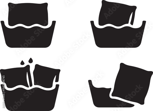 Washing Pillow Covers Icon – Black Silhouette Vector Illustration