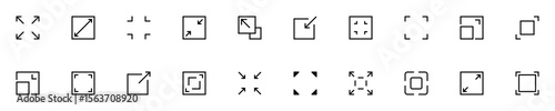 Fullscreen icon set. A versatile set of interface icons for screen resizing and fullscreen toggling. Vector illustration.