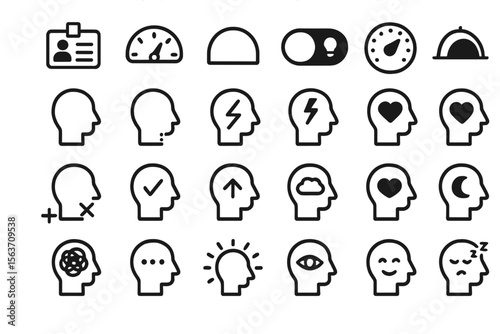 Set of mental health and emotion icons on dark background