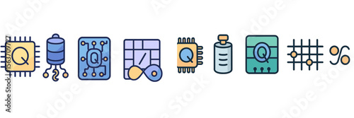 Symbols representing quantum technology advancements in a modern digital format