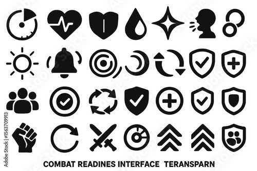 Set of combat readiness and health interface icons on dark background