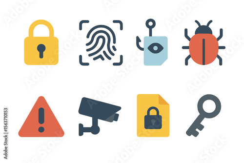 Digital security icons representing privacy, protection, and data safety in modern technology environments