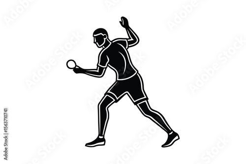 Table Tennis Player in Action Black and White Vector Illustration