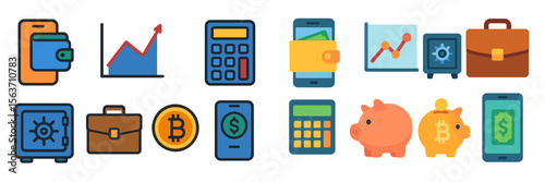 Financial tools and symbols showcase technology and savings in modern economy