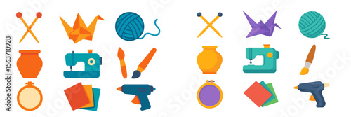 Craft supplies arranged on a table showcasing various creative tools for arts and crafts enthusiasts