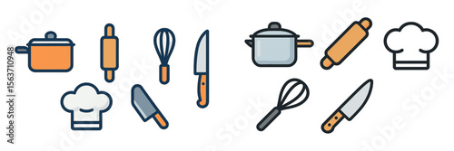 Cooking utensils and chef tools arranged on a minimalist background for culinary creativity and inspiration