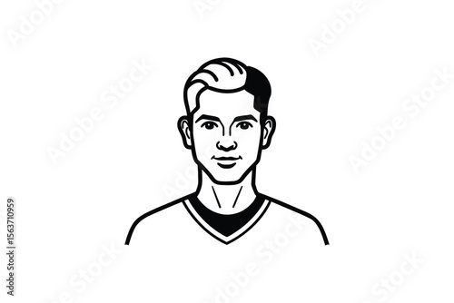 Simple Black and White Line Art Portrait of a Young Man