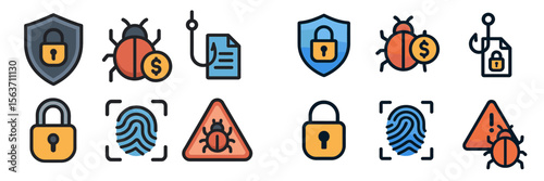 Symbolic representations of cybersecurity, malware, and online protection measures shown in various icons during a digital security presentation