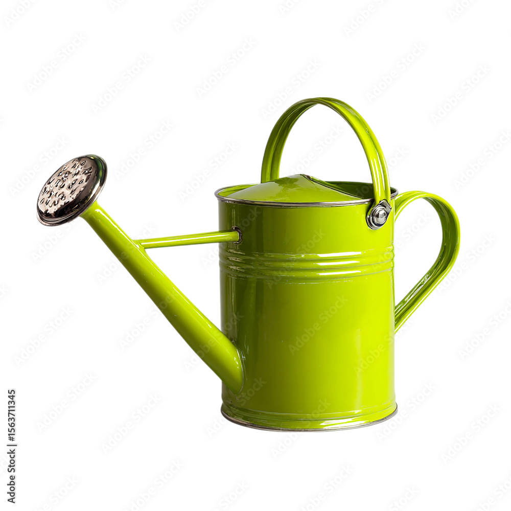 Bright green watering can on transparent background Bright green watering can on transparent background