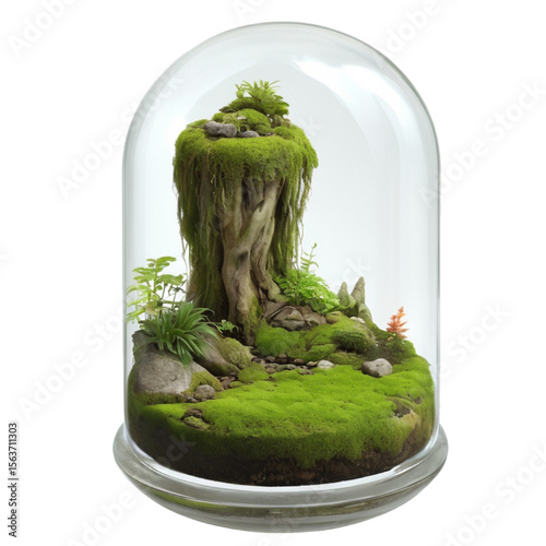 AI illustration of the world of moss terrarium plants.	