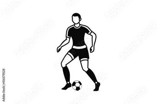 Soccer player dribbling ball in black and white vector illustration