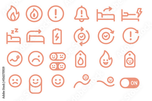 Set of health and mood icons with soft red overlay